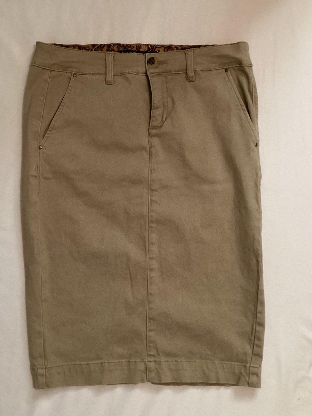 One 50 One Ladies Khaki Pencil Cotton Blend Skirt Size S